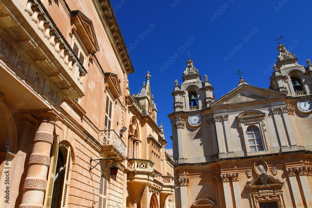 Facade of the St. Paul's Cathedral, Mdina, Malta