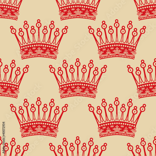 Vintage seamless background with red crown pattern.