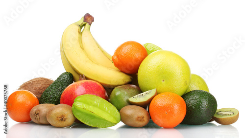 Assortment of exotic fruits isolated on white