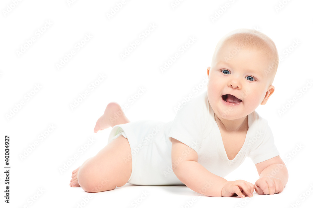 little laughing crawling baby on white little laughing crawling baby on white
