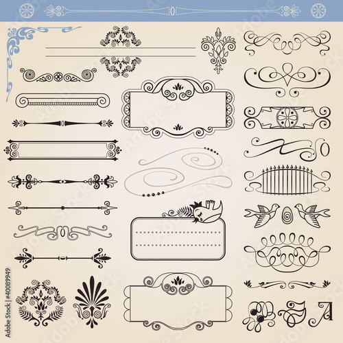 Vector calligraphic decoration elements set