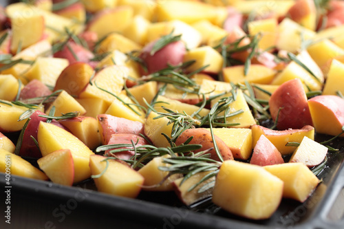 Potato on a bakin sheet photo