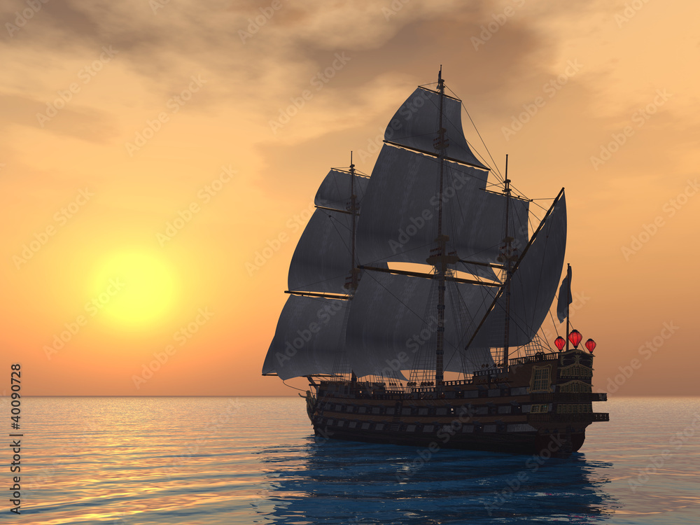 Segelschiff mit Sonnenuntergang