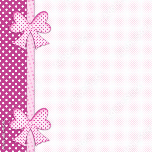 Purple border with gift bows and ribbon on polka dot  background