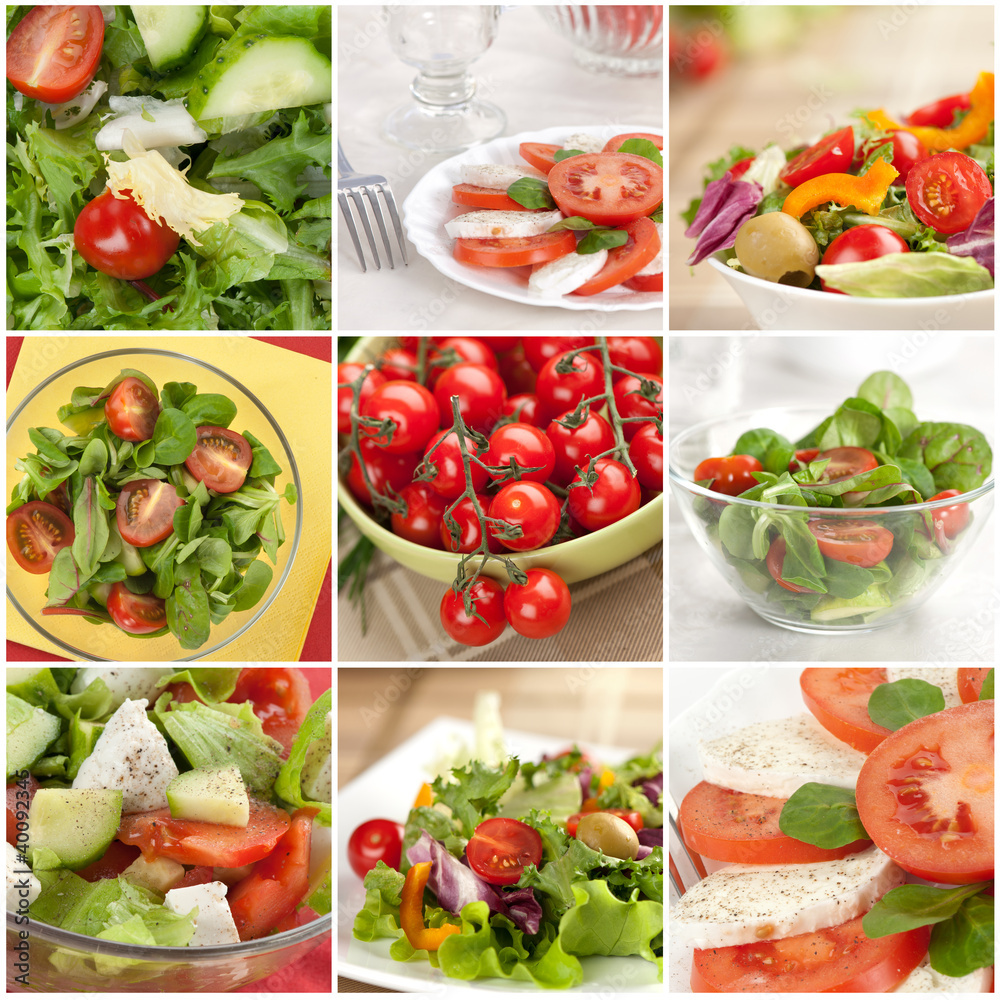 vegetable salad collage made from nine photographs vegetable salad collage made from nine photographs