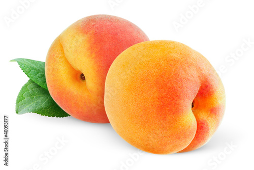 Isolated fruits. Two peaches (or apricots) isolated on white background