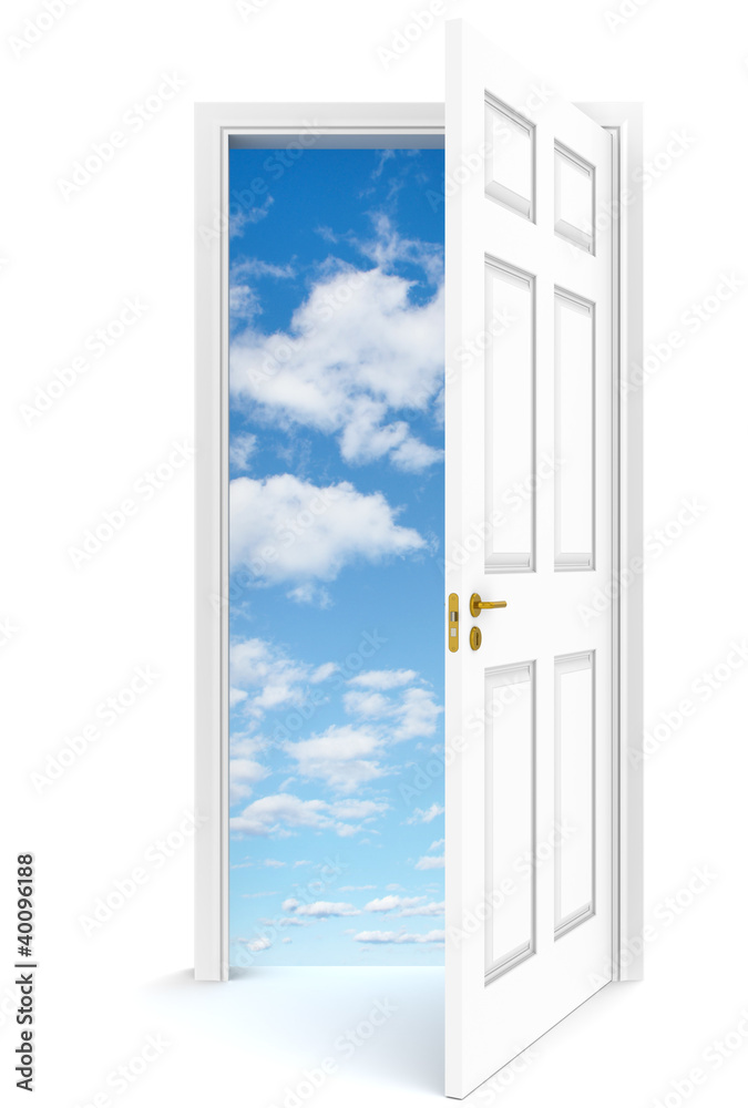 Open door to sky. Open door to sky, white background. Open door to sky. Open door to sky, white background.
