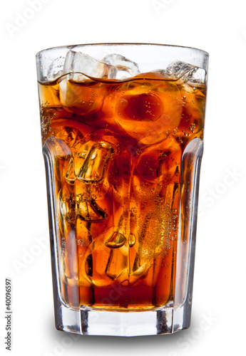 Cola in glass, isolated on white background