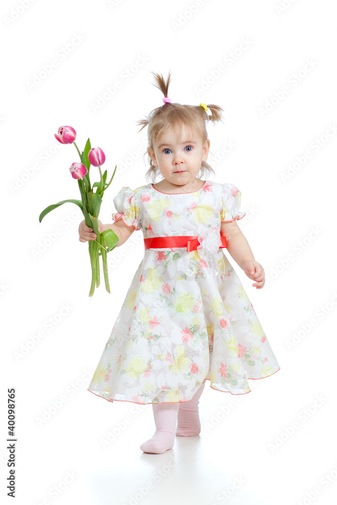 cute little girl giving flower gift, isolated on white cute little girl giving flower gift, isolated on white