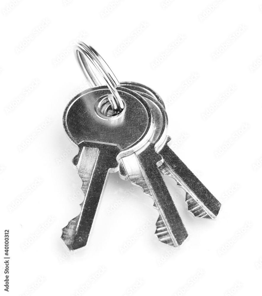 Three keys on metal ring isolated on white Three keys on metal ring isolated on white