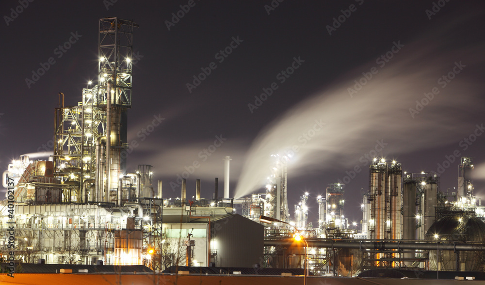 Petrochemical plant at night - Oil refinery - Factory