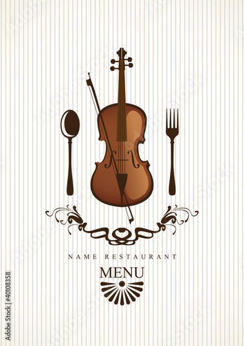 banner with cafe menus for music with violin and cutlery