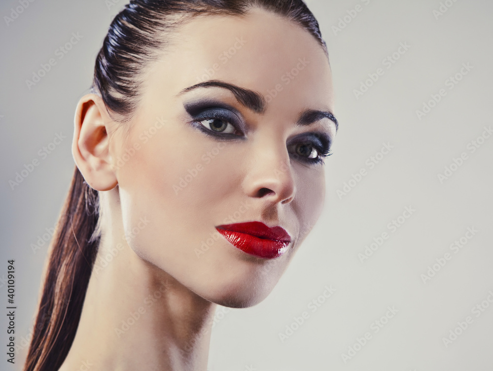 Perfect young woman with red lips. Perfect young woman with red lips.
