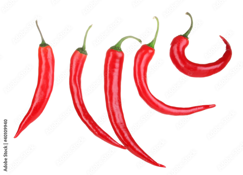 Red hot chili peppers isolated on white Red hot chili peppers isolated on white