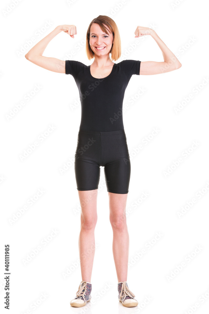 Sport Young woman doing exercise isolated on white Sport Young woman doing exercise isolated on white