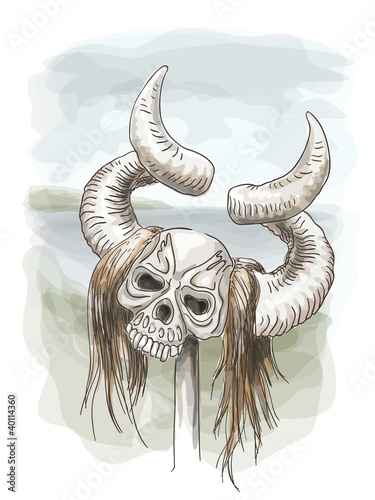 Human skull with horns. Shaman's helmet.
