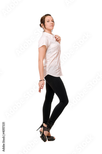 Beautiful brunette in white chemise