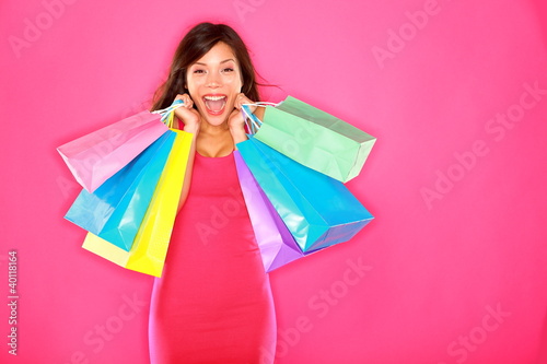 Shopping woman happy excited