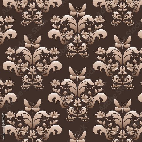 motif fleurs et papillon avec dégradé rosé