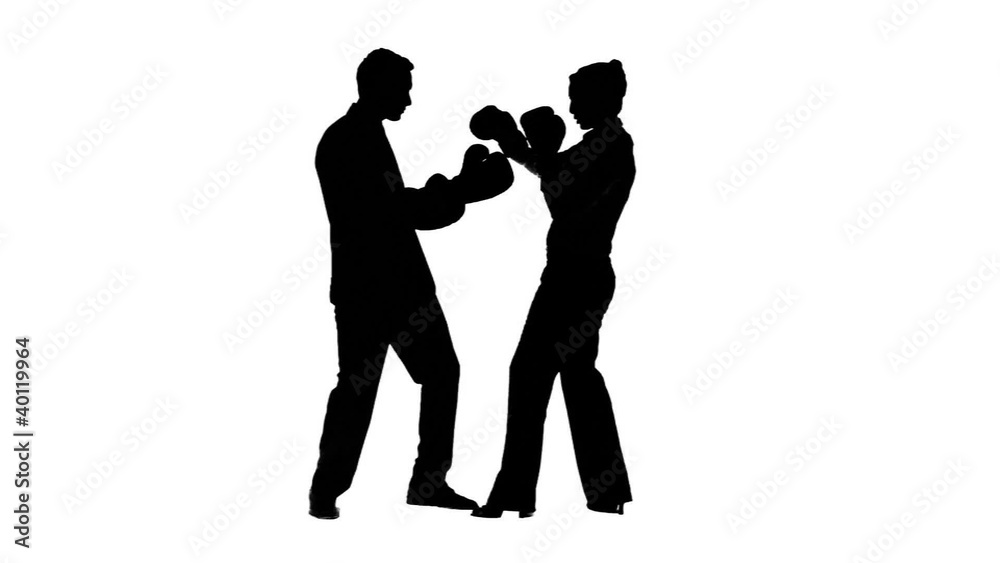 Two colleagues in slow motion boxing Two colleagues in slow motion boxing