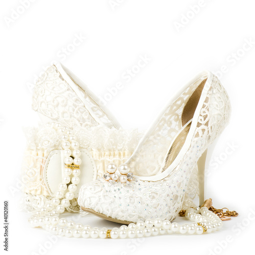 The beautiful bridal shoes, lace and beads
