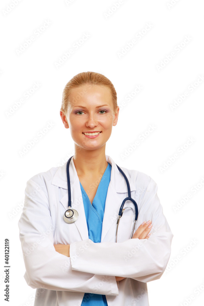 A female doctor, isolated on white A female doctor, isolated on white