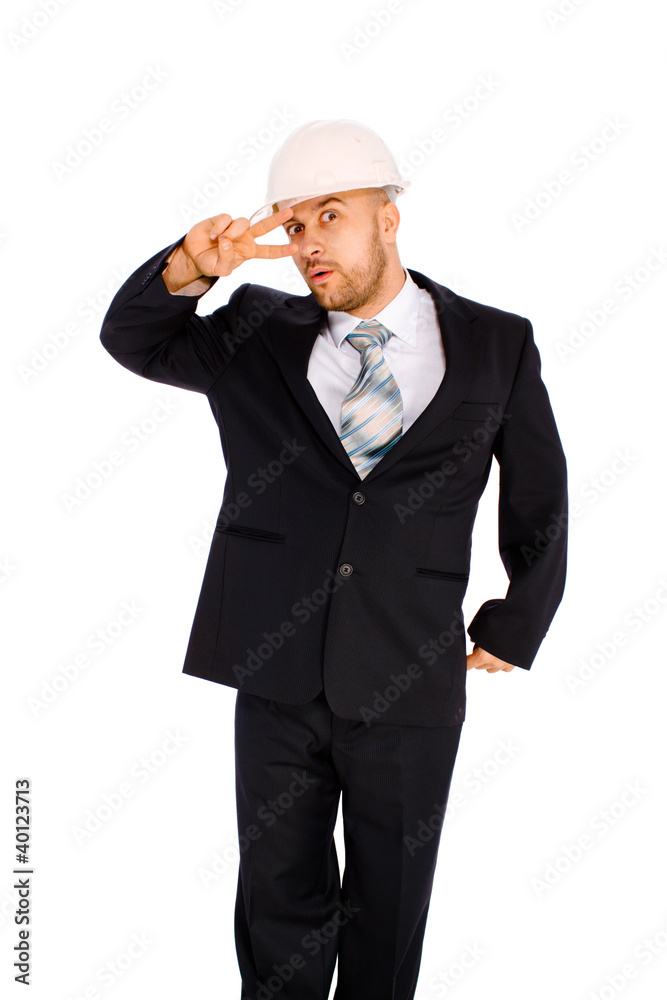 Engineer in the helmet on a white background Engineer in the helmet on a white background
