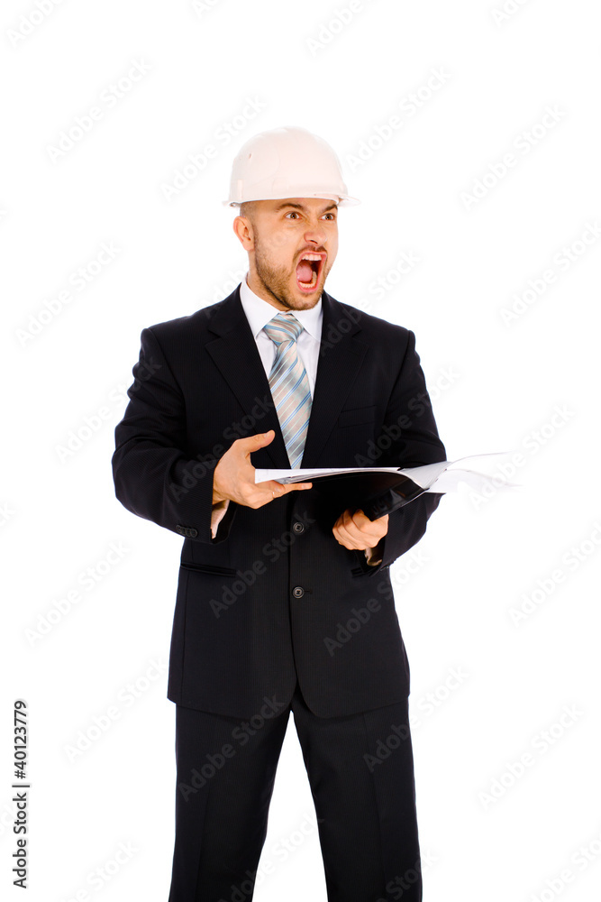 Engineer in the helmet on a white background Engineer in the helmet on a white background