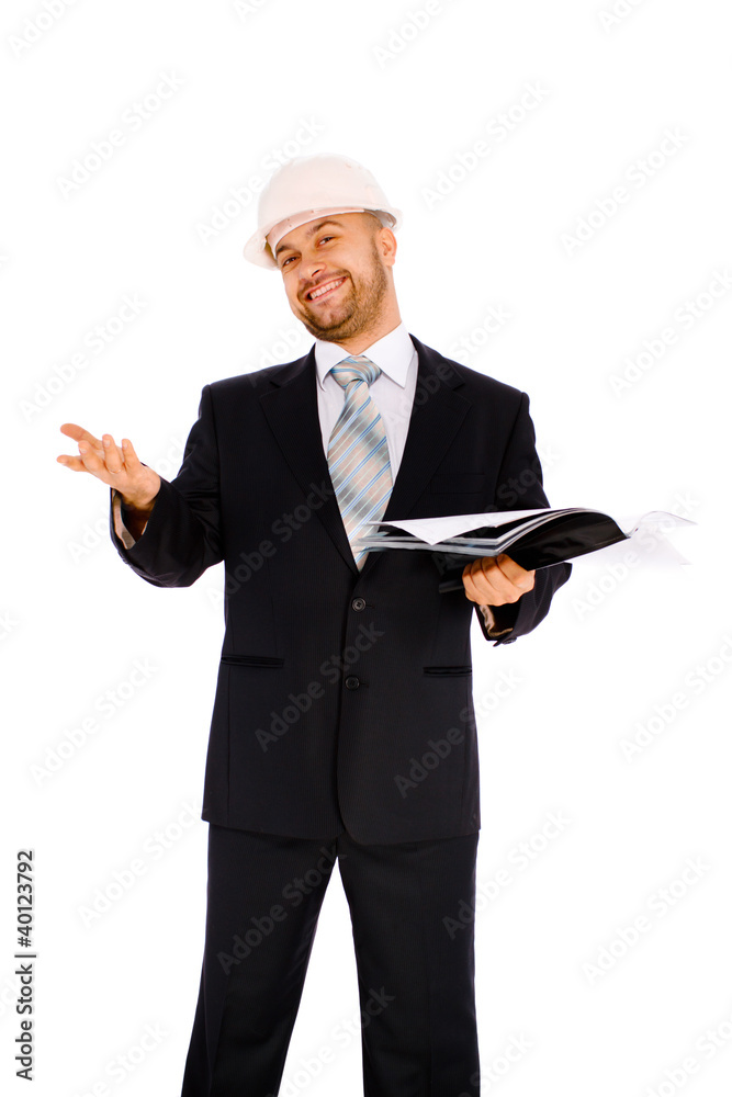 Engineer in the helmet on a white background Engineer in the helmet on a white background