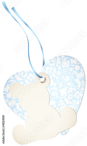 Hangtag Teddy & Heart Floral Blue Bow
