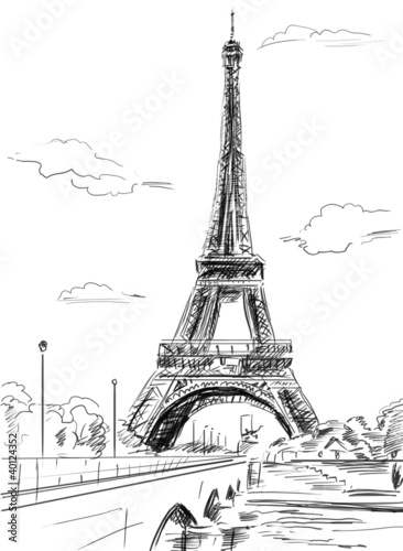 Parisian streets -Eiffel Tower illustration #40124352