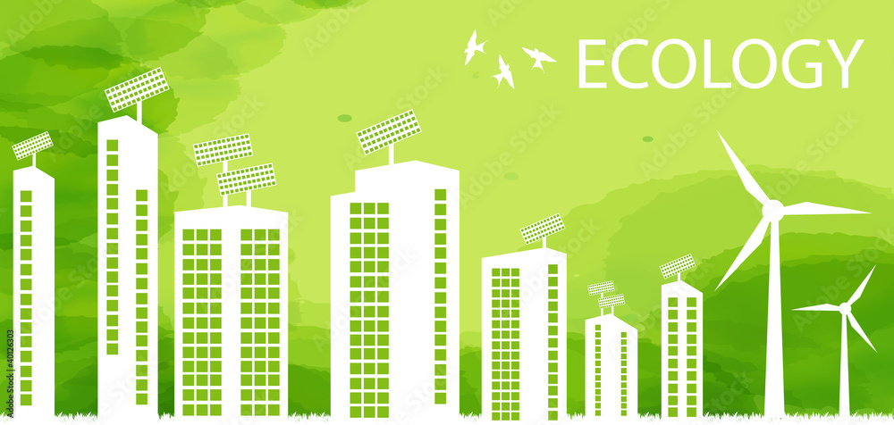 Ecology city and elements background vector concept