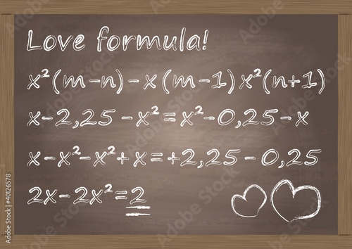 Math classroom chalkboard with cute love formula concept