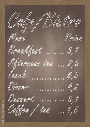 Cafe or bistro food menu chalkboard background illustration