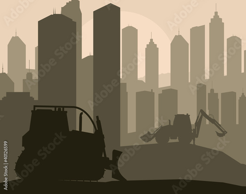 Construction machinery and bulding place vector background