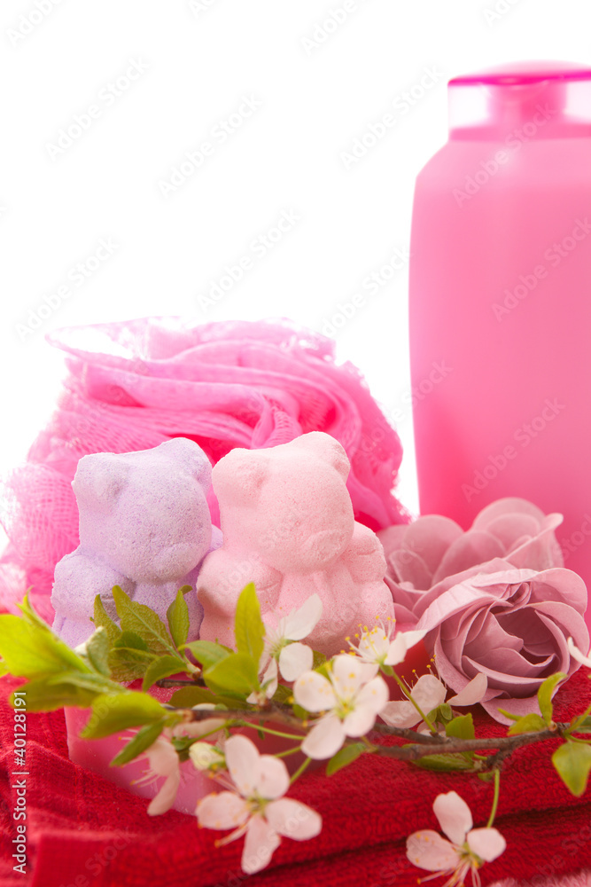 Bathing accessories, isolated. Bathing accessories, isolated.