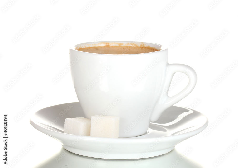 cup of coffee and sugar isolated on white cup of coffee and sugar isolated on white