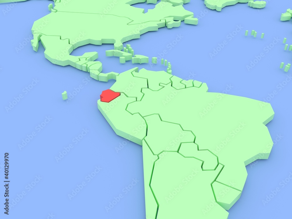 Three-dimensional map of Equador isolated on background. 3d