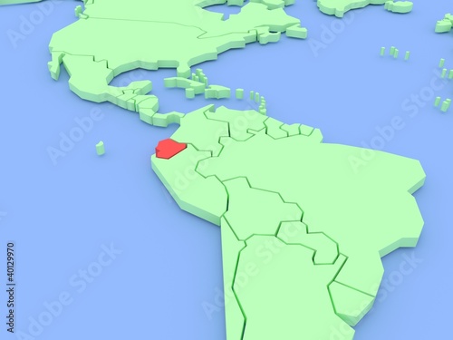 Three-dimensional map of Equador isolated on background. 3d