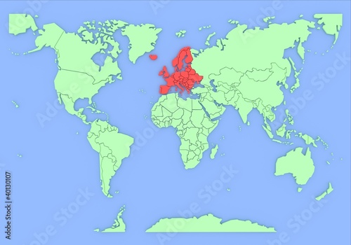 Fototapeta Naklejka Na Ścianę i Meble -  Three-dimensional map of Europe isolated on background. 3d