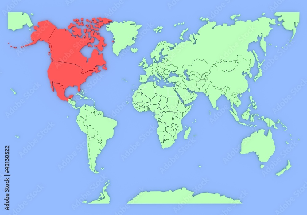 Map of North-America isolated on background. 3d