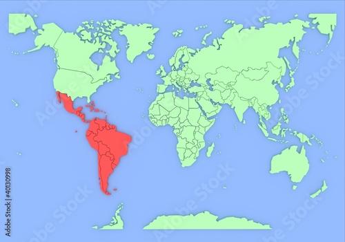 Map of South-America isolated on background. 3d