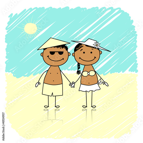 Summer holidays. Happy couple on the beach