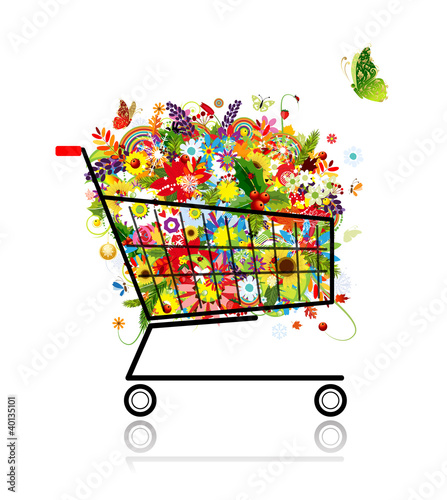Floral bouquet in shopping cart for your design