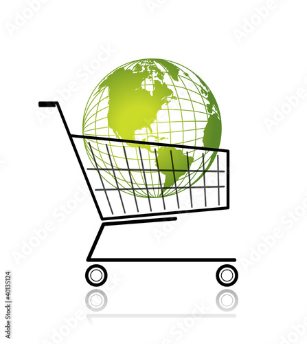 Green globe in shopping cart for your design
