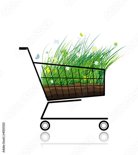 Spring grass in shopping cart for your design