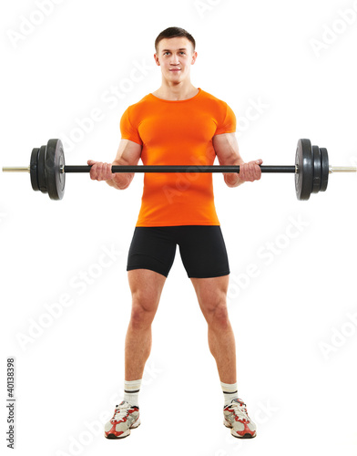 bodybuilder man doing biceps muscle exercises