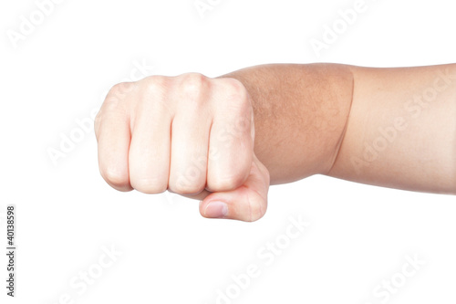 Hand, fist, elbow. On a white background.