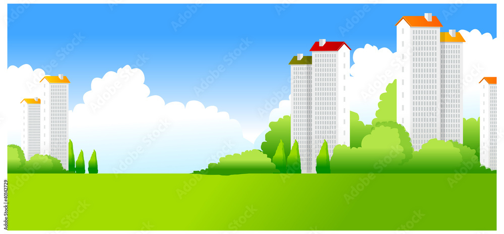Green Landscape with buildings