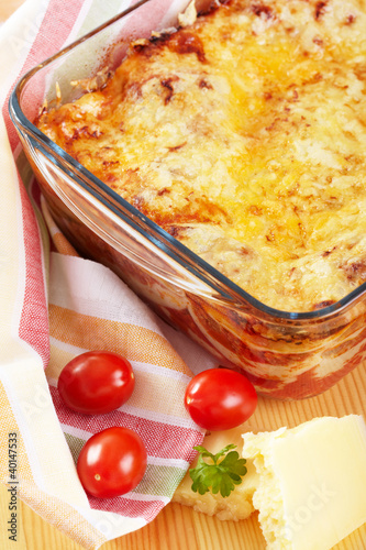 Italian cuisine. Meat lasagna photo